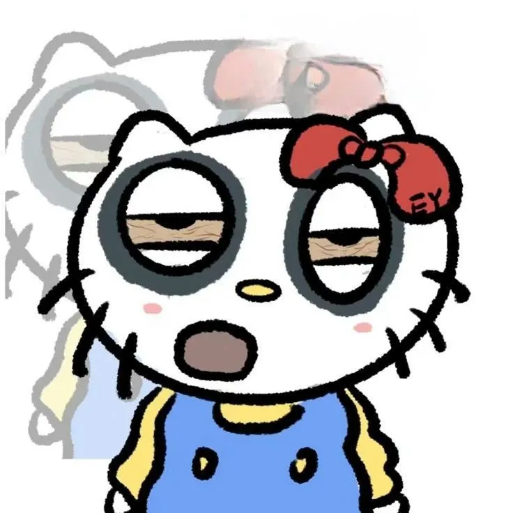 Meme hài hước mèo hồng ánh mắt sầu muộn mạng xã hội.