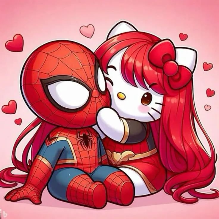 Ảnh profile đôi Kitty và Spider-Man cực xinh xắn phong cách chibi