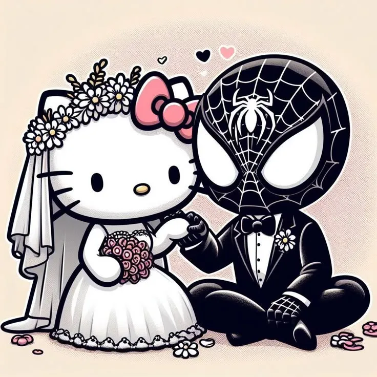 Avatar đôi Hello Kitty và Black Spiderman cute.