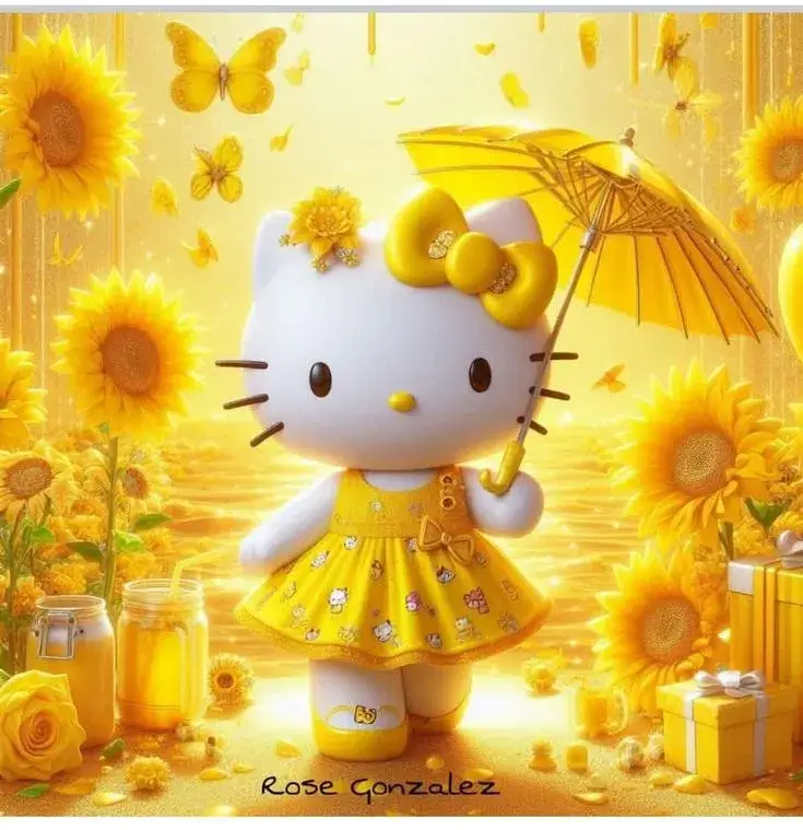 Ảnh nick Kitty tông vàng đáng yêu ánh mắt lấp lánh.