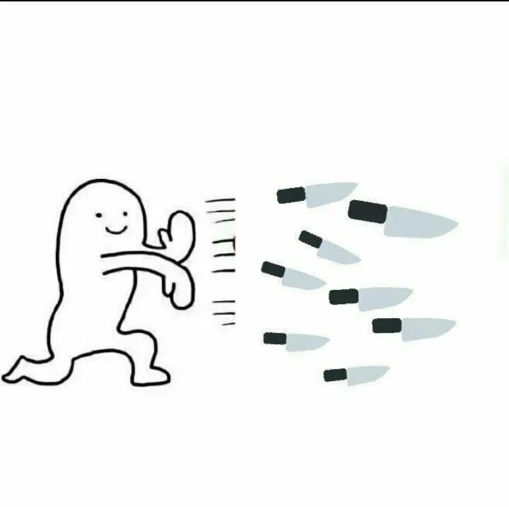 Hình ảnh cầm dao với nụ cười troll.