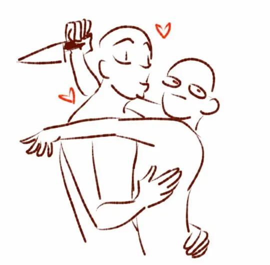 Hình ảnh cầm dao đâm sau lưng với gương mặt khó chịu.