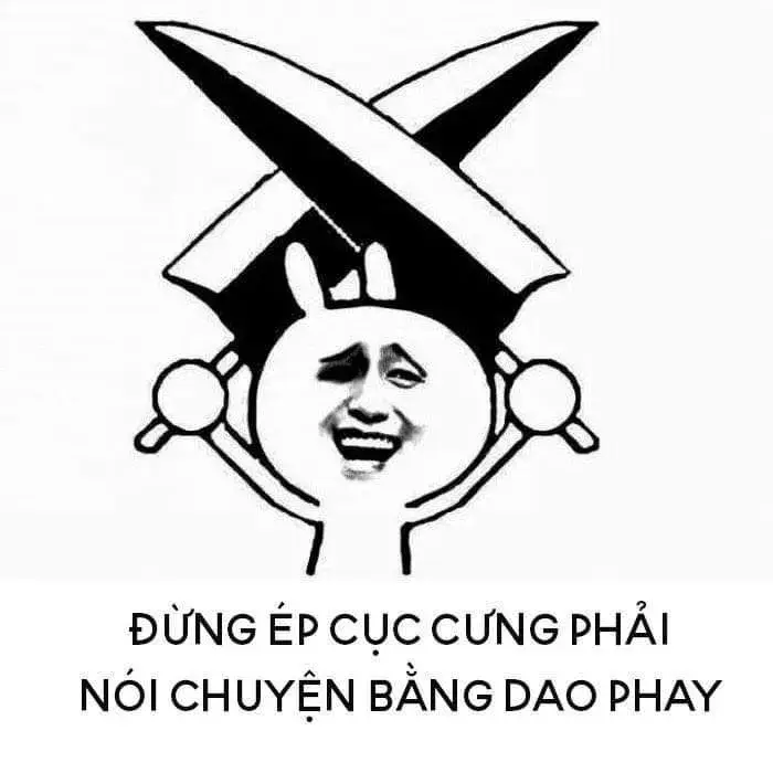 Meme người que 2 tay cầm dao trông vừa tức giận vừa hài.