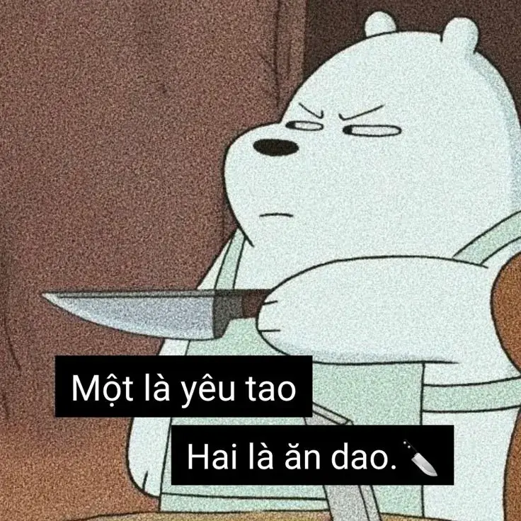 Meme gấu trắng cầm dao với gương mặt hung hãn hài.