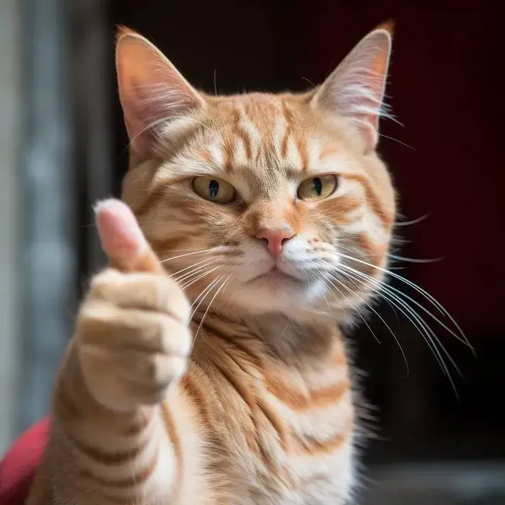 Gương mặt mèo đáng yêu, giơ tay oke cực dễ thương.