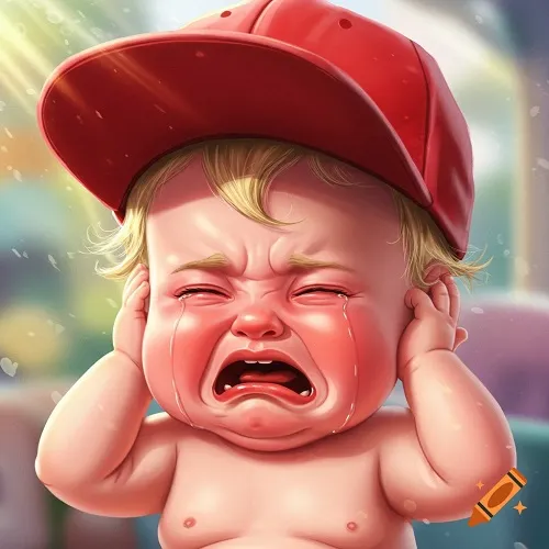 Bé Trump khóc hết nước mắt, má phồng đỏ lựng.