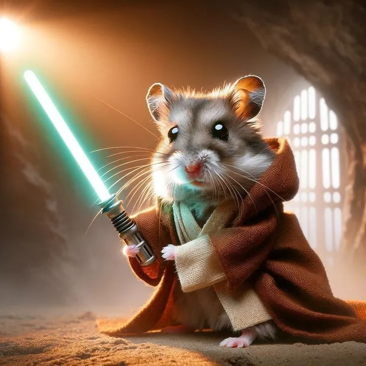 Ảnh hamster cầm kiếm ánh sáng