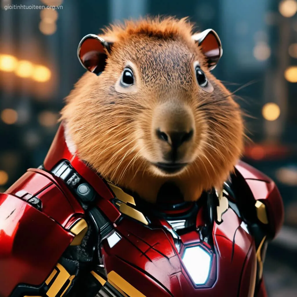 Avatar capybara cosplay Iron Man đầy ngầu.