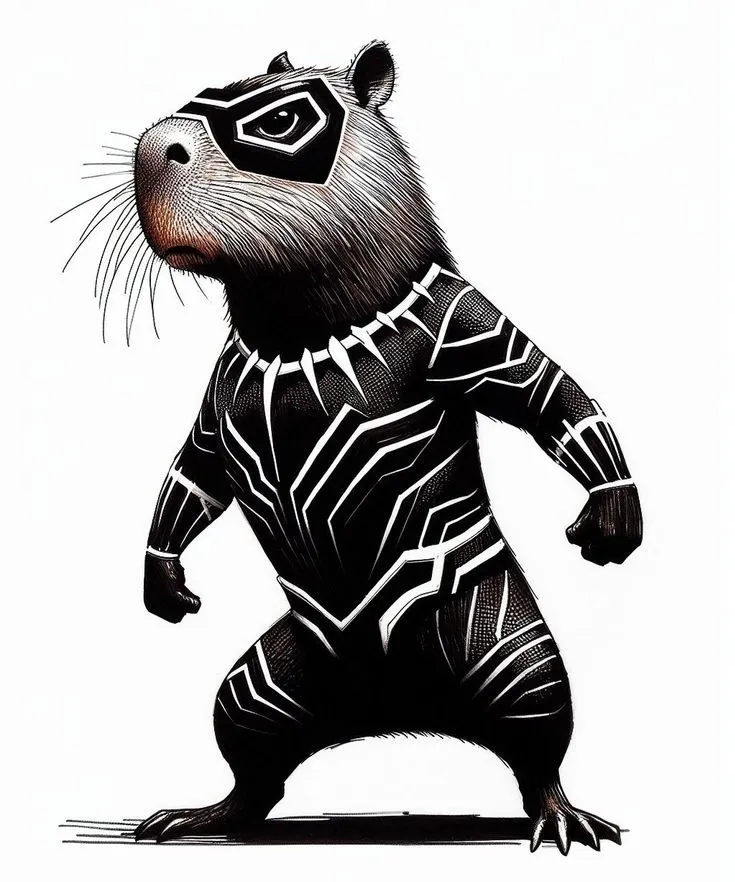 Meme capybara mặc giáp Black Panther.