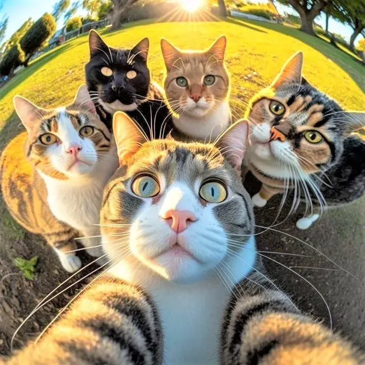 Avatar nhóm 5 chú mèo vô tri, nét mặt ngây ngô cực ngáo.