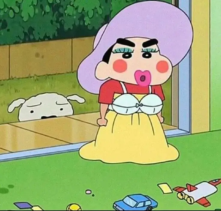 Shin ngáo nét mặt buồn cười khiến ai cũng bật cười.