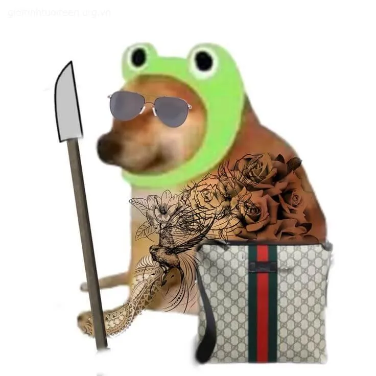 Hình chế chó Shiba cầm phóng lợn máu lửa.