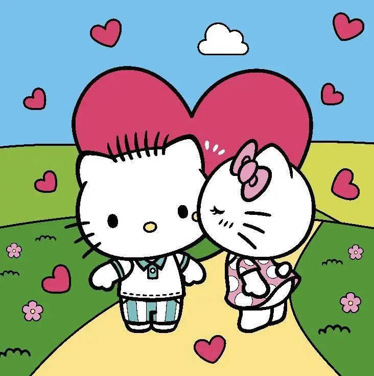 Cặp Kitty dễ thương nắm tay.