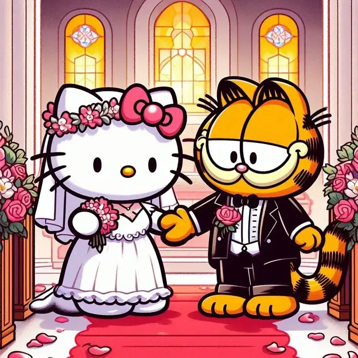 Avatar đôi Hello Kitty và mèo cam ngọt ngào rạng rỡ.
