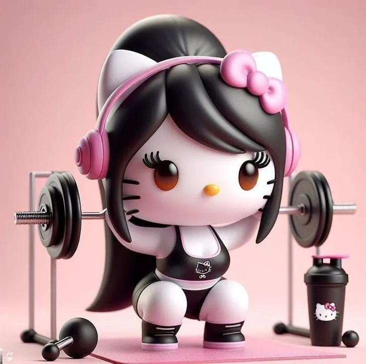 Hello Kitty cơ bắp tạo dáng cực ngầu hài hước.