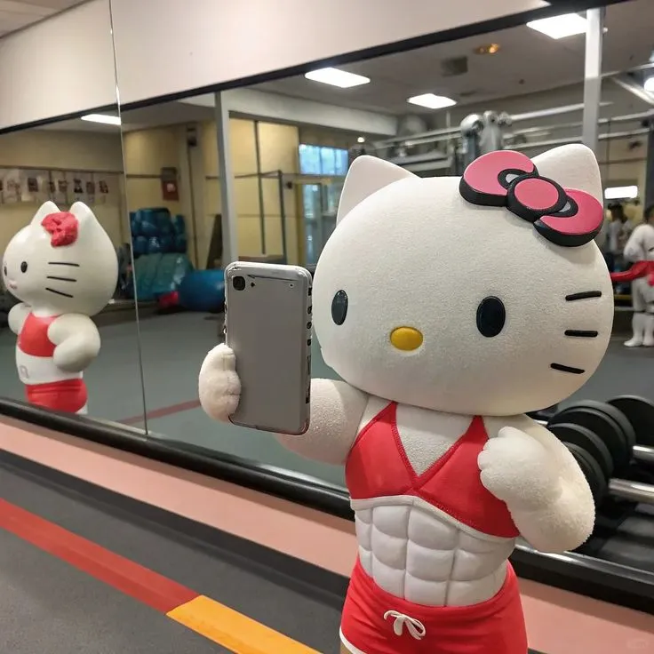 Ảnh chế mèo hồng cơ bắp trông thật ngầu thú vị.