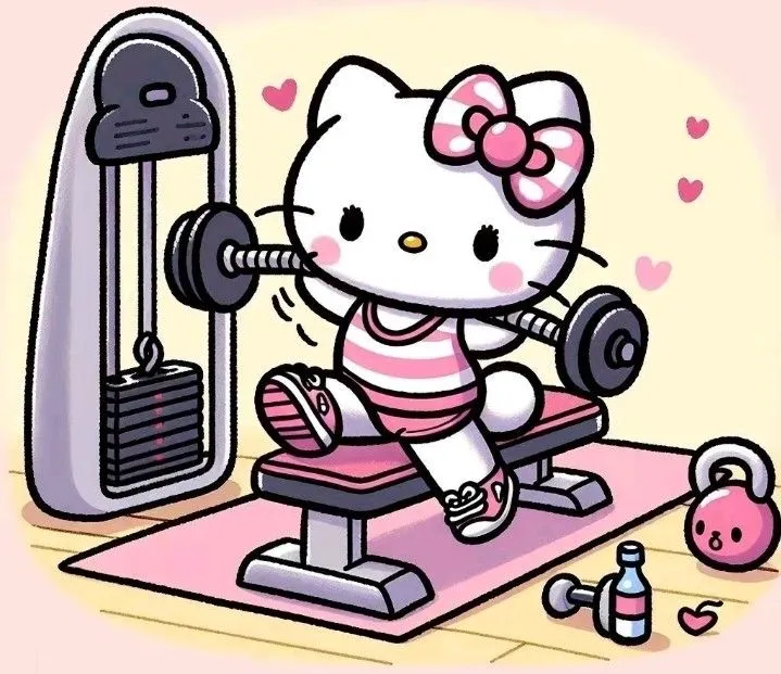 Meme chế mèo hồng tập gym cute dễ thương.