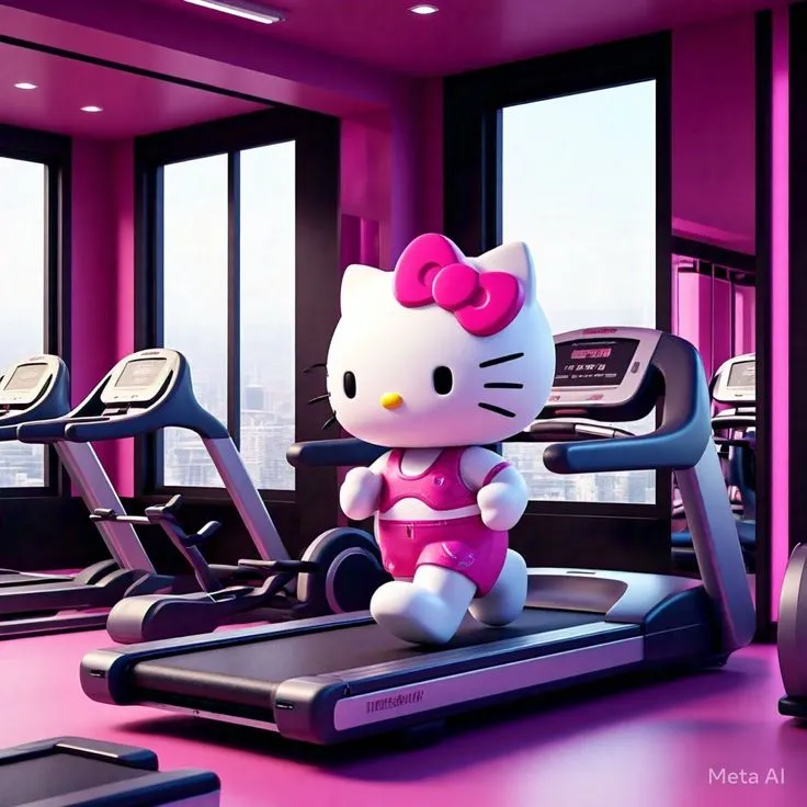 Hình troll mèo Kitty tập chạy bộ