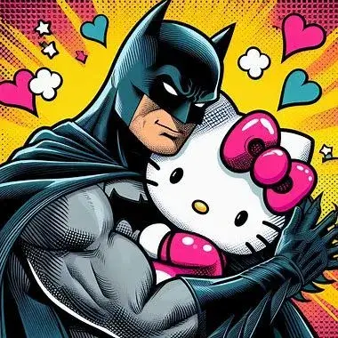 Avatar mèo trắng nơ đỏ với Batman dễ thương.