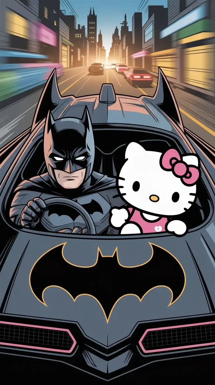 Hình nền điện thoại cặp đôi Kitty và Batman