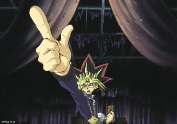 Meme Yugi chỉ tay trừng mắt troll cực buồn cười