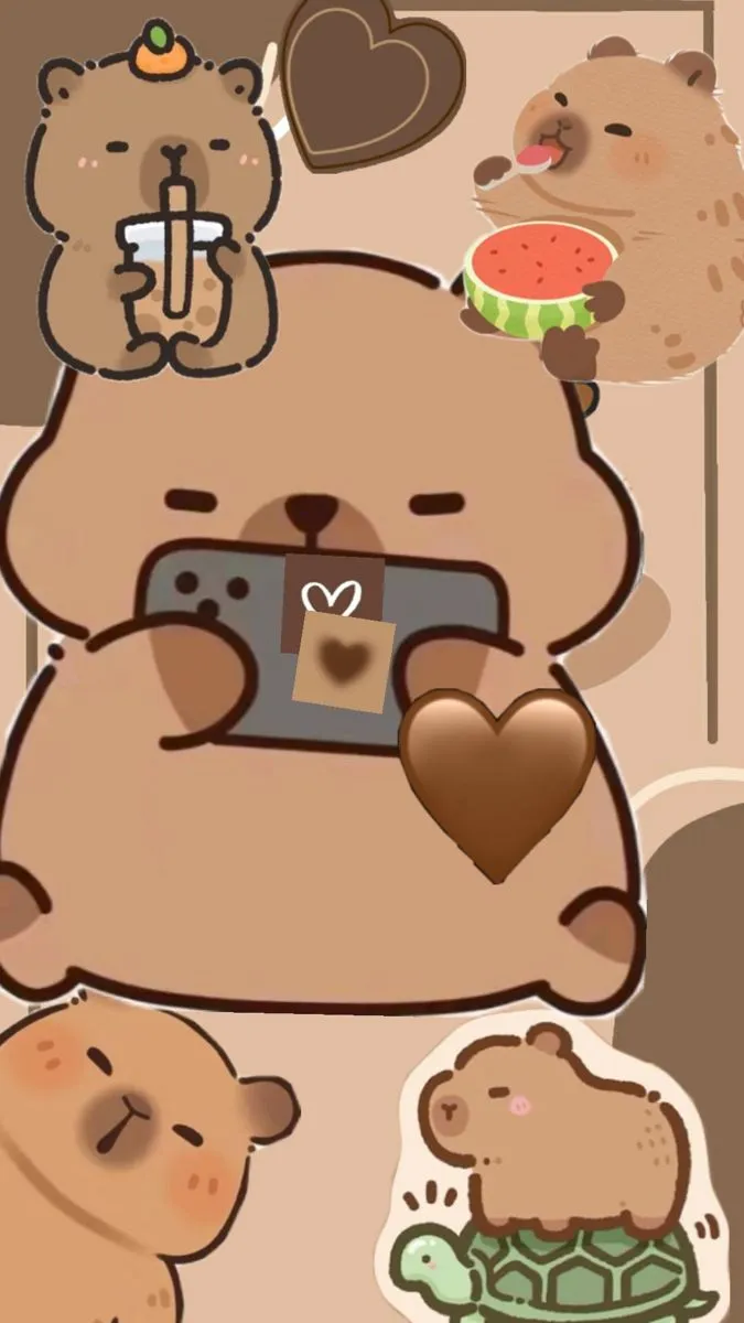 Hình nền capybara chibi đáng yêu ngộ nghĩnh.