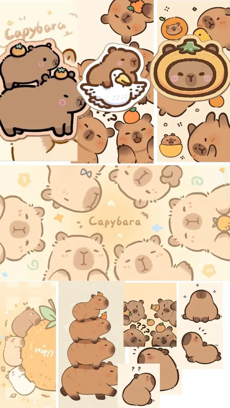 Hình nền điện thoại capybara chibi vui nhộn.