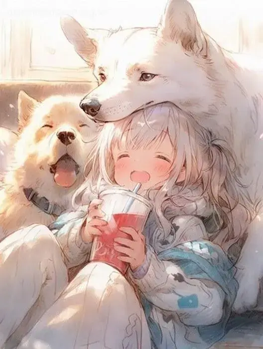 Hình nền chó anime ngầu với đôi cánh đen to lớn.