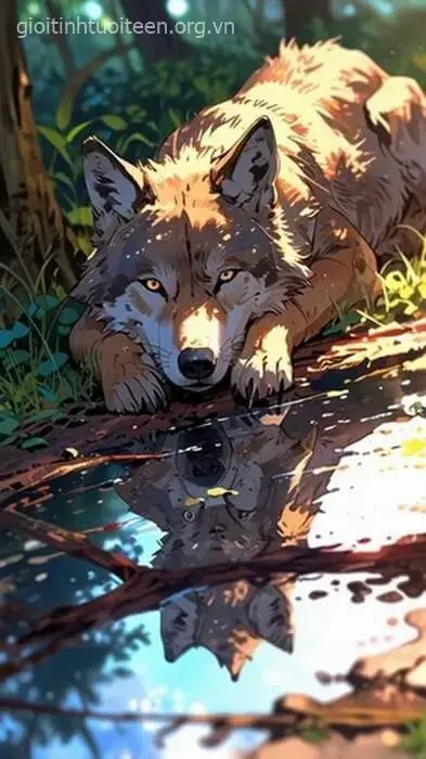 Hình nền điện thoại chó anime mạnh mẽ giữa cơn bão tố.