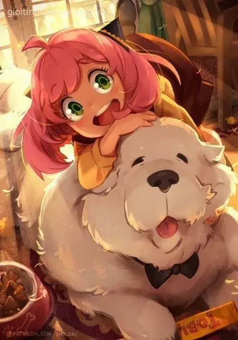 Hình nền điện thoại chó anime cá tính khoác áo hoodie.