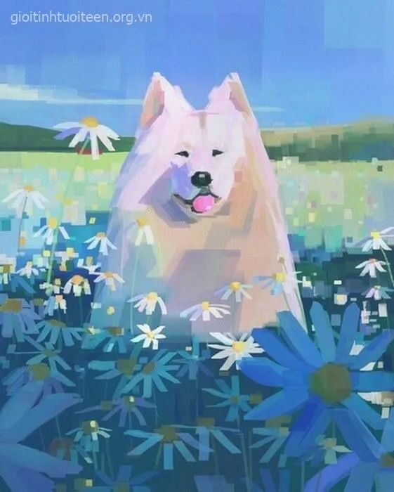 Hình nền điện thoại chó anime cool ngầu trong khung neon.