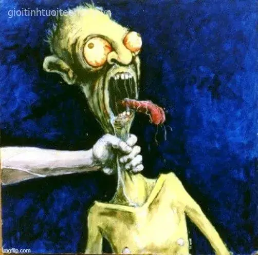 Meme hài hước với cảnh bị bóp cổ lè lưỡi.