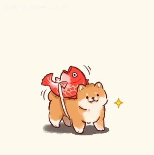 Avatar chó chibi vui nhộn chạy theo chiếc lá bay.