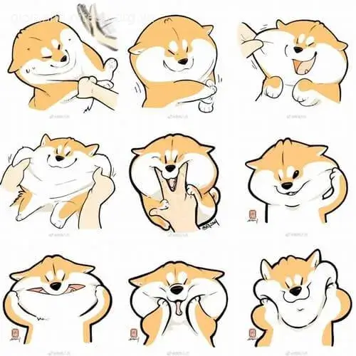 Hình chó chibi ngộ nghĩnh nhe răng cười toe toét.