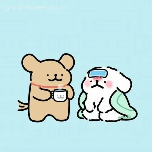 Avatar chó chibi dễ cưng ngồi trong tách trà nhỏ.