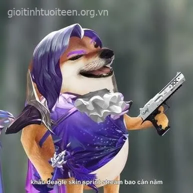 Meme Shiba cầm súng chĩa thẳng, biểu cảm cực lầy lội.