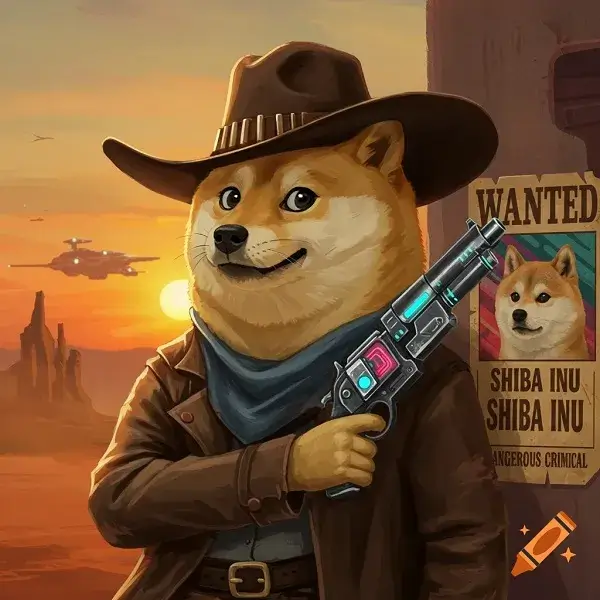 Meme chó Shiba cầm súng lục biểu cảm buồn cười.