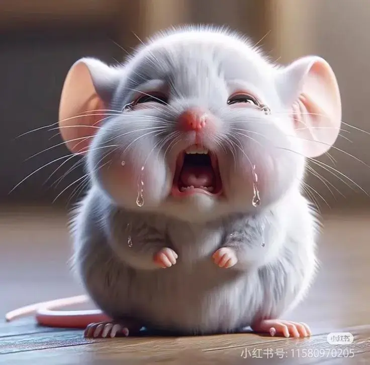Meme chuột khóc đau khổ, ánh mắt tuyệt vọng rã rời.