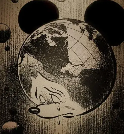 Ảnh chuột Mickey khóc to, nước mắt rơi lả chả khắp nơi.