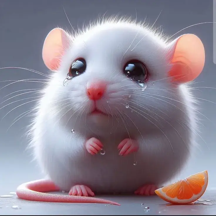 Chuột nhỏ khóc tủi thân, vẻ mặt buồn bã đáng thương.