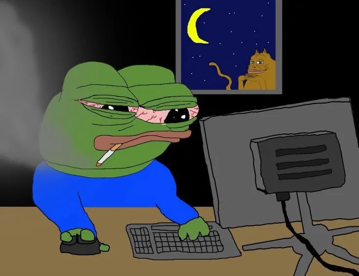 Meme ếch xanh phấn khởi cười toe toét rạng rỡ.