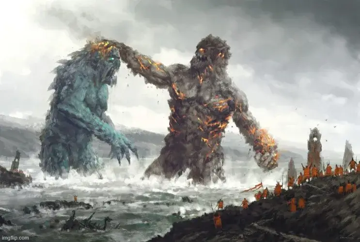 Hình đánh nhau như một màn kịch vui nhộn.