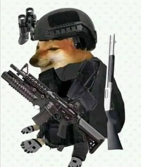 Hình Cheems cầm súng cực kỳ bá đạo hài.