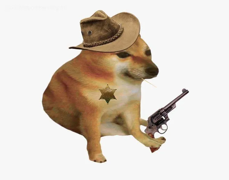 Hình ảnh Cheems cầm súng trông tức giận giả.