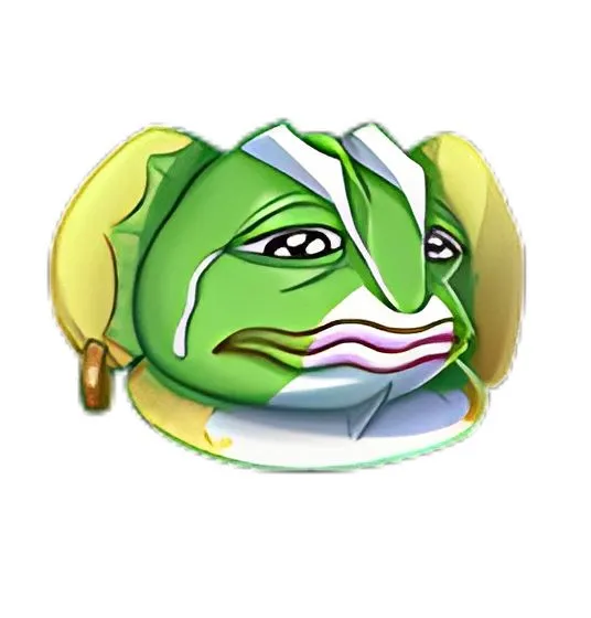 Con ếch xanh bật khóc, ánh mắt long lanh buồn bã.