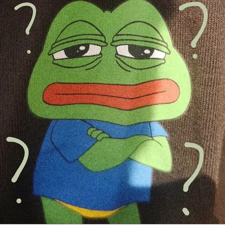 Meme ếch xanh với gương mặt ngán ngẩm, thắc mắc 