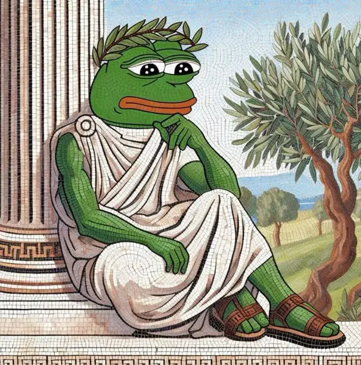 Ảnh meme ếch xanh phong cách hiền triết Hy Lạp buồn bã