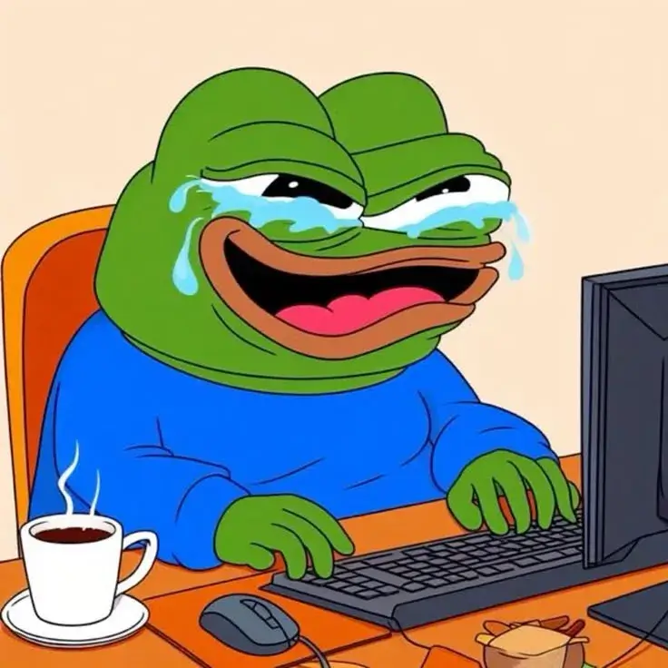 Hình ảnh ếch xanh vừa khóc vừa cười trước máy tính