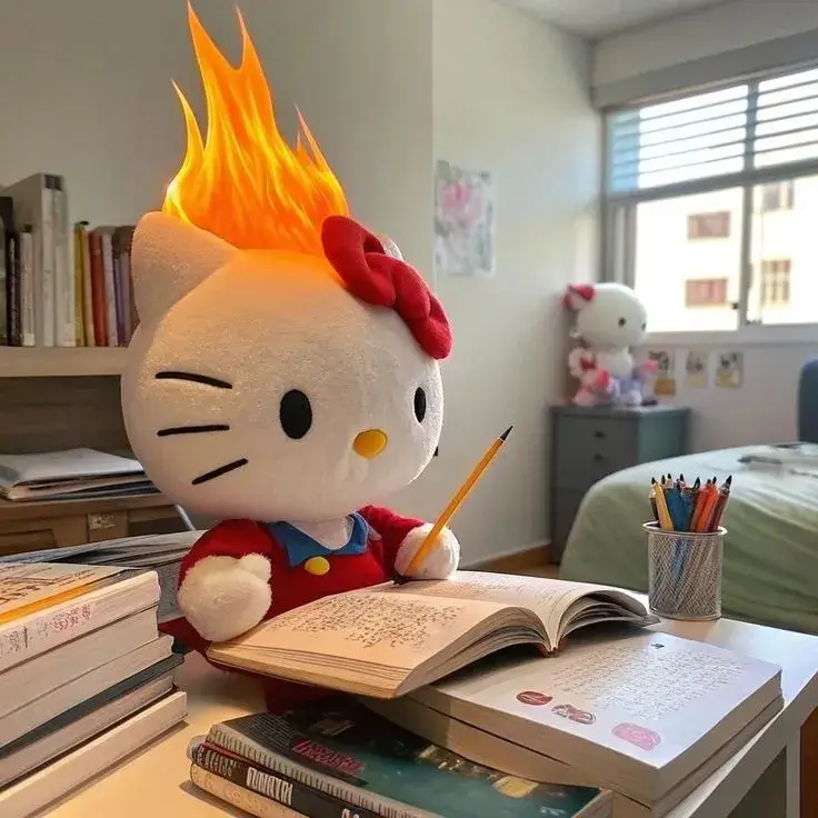 Meme Hello Kitty tức giận bốc lửa