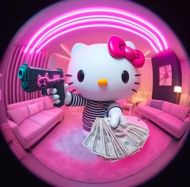 Meme hình ảnh mèo kawaii ánh mắt tinh quái viral.